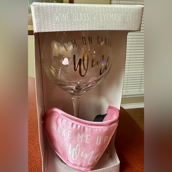 Other - NWT Wine Glass + Eyemask Gift Set “I’m On Cloud Wine” Cute Pink Sleep Mask